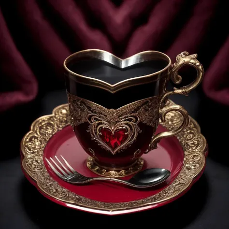 gothic style steam and hearts shaped poured from a cup, in the style of vray, felicia simion, red, 32k uhd, eye-catching, lowell herrero, lively and energetic  . dark, mysterious, haunting, dramatic, ornate, detailed