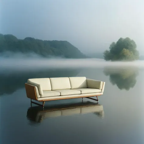 by_Paul_Robertson,Photo of a broken big sofa sticking out of the lake, fog mads berg, design chair by Hans Wegner, northern france, Olympus XA, Provia 100F, bokeh -,16bit artistry, Capcom artists incredible beautiful (hyperdetailed Pixel-art:1.2) by Neogeo , simple clean composition,strong lines