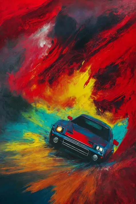 ([hdr, film still] lifelike textures),abstract expressionist painting red race car, in the style of sam spratt, historical illustrations, old masters, genndy tartakovsky, soggy, masaccio, monochromatic realism  . energetic brushwork, bold colors, abstract forms, expressive, emotional