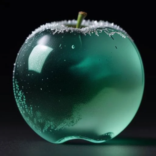 apple made of transparent glass, micro, focus, matte dark green, frosted, Frost_Atronach