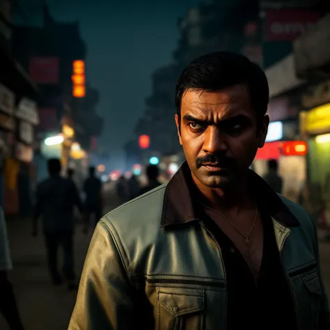 Images, Characters from the computer game GTA on the streets of India.,[(cinematic atmosphere), RAW photo shot by dslr Fujifilm XT3 depth of field bokeh soft lighting film grain photography Realistic photo-realistic Lifelike, detailed photo background, full sharp intricate 4k 8k quality resolution uhd extremely ultra texture]