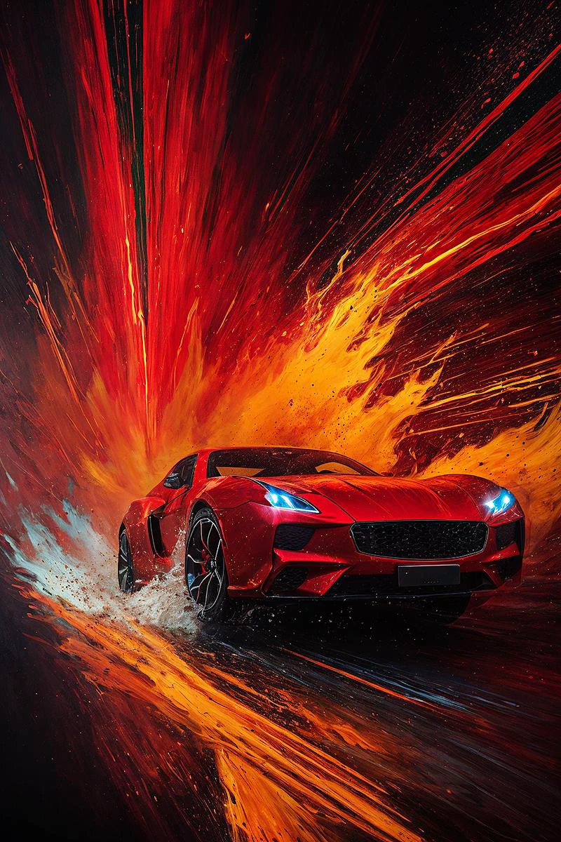 abstract expressionist painting (red colored futuristic car), in the style of sam spratt, historical illustrations, old masters, genndy tartakovsky, soggy, masaccio, monochromatic realism . energetic brushwork, bold colors, abstract forms, expressive, emotional,[ in the style of sabattier filter, high detailed, light red, dynamic and dramatic compositions, shot on 70mm, kimoicore, iso, detailed, liquid explosions, product promotional conceptual photography, (cinematic atmosphere), RAW photo shot by dslr Fujifilm XT3 depth of field bokeh soft lighting film grain photography Realistic photo-realistic Lifelike, detailed photo background, full sharp intricate 4k 8k quality resolution uhd extremely ultra texture]