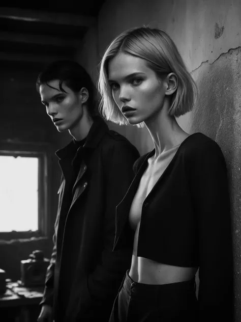 8k uhd,by alessio albi and ash thorp, depth of field,Fashion editorial style instant photo masterpiece photo of a supermodel, Slender and petite with a delicate bone structure, medium_tits, Crop top, Outfits with built-in speakers to amplify authoritarian messages, Marching in synchronized, robotic formations, head shot, A dim and intermittent light of a makeshift shelter exposed the vulnerability and fragility of those seeking refuge from the ravages of a war-torn world. , Frontal angle, Hasselblad X1D II, in style of Ando Fuchs, . High fashion, trendy, stylish, editorial, magazine style, professional, highly detailed, sasha luss