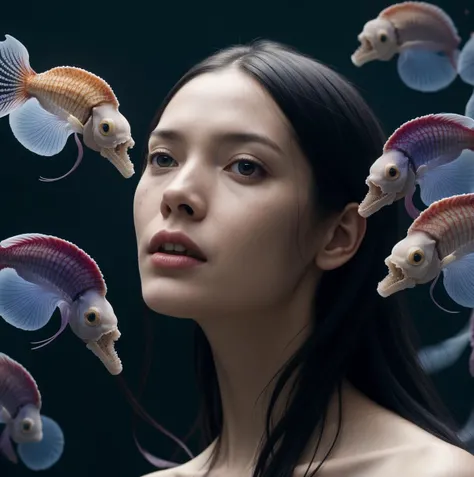 uhd, cinematic still of a human thorax, jellyfish phoenix head, nautilus, orchid, skull, betta fish, bioluminiscent creatures, intricate artwork octane render, trending on artstation, by greg rutkowski, very coherent symmetrical artwork. cinematic, hyper realism, high detail, octane render, 8k,sasha luss, ( (Cool Tones:0.1),Amber_Teal,( (Muted:0.1) color_palette:0.1):0.1)