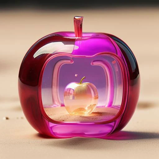 apple made of transparent jelly, micro, focus, rubies, sand