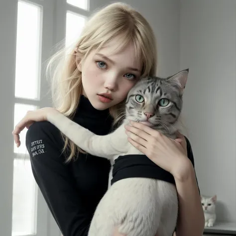 a girl sasha luss hugs a cat <lora:Egirl_2:0.5>