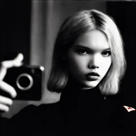 analog grainy film photography sovietvawe sovietcore very dull haunted and creepy dark glitchy colorless tones photo of a attractive girl sasha luss taking selfie