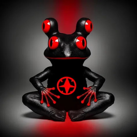 ocult satanic BREAK a black and red frog made of electrical glitches and hacking effects