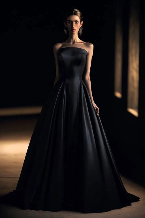 (photograph, hyperrealism, masterpiece, 8k:1.3), 1girl, Azerbaijani, skinny, nsfw, evening gown, undercut pixie hair, sad, Ethereal Lighting, Soft and otherworldly light, ideal for fantasy and romantic elements, trending on DeviantArt, concept art, shot by cindy sherman, straight-on, full body