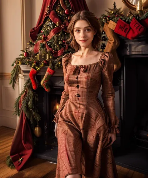 RAW, 50mm f 1.2, full body photograph or gorgeous fit, thin  n4t4l14d, face ,   wearing a red Victorian dress posing in front of ((Christmas tree)) in large Victorian Room, fireplace, eye contact, flirty smile, hyperdetailed 
<lora:n4t4l14d:1>