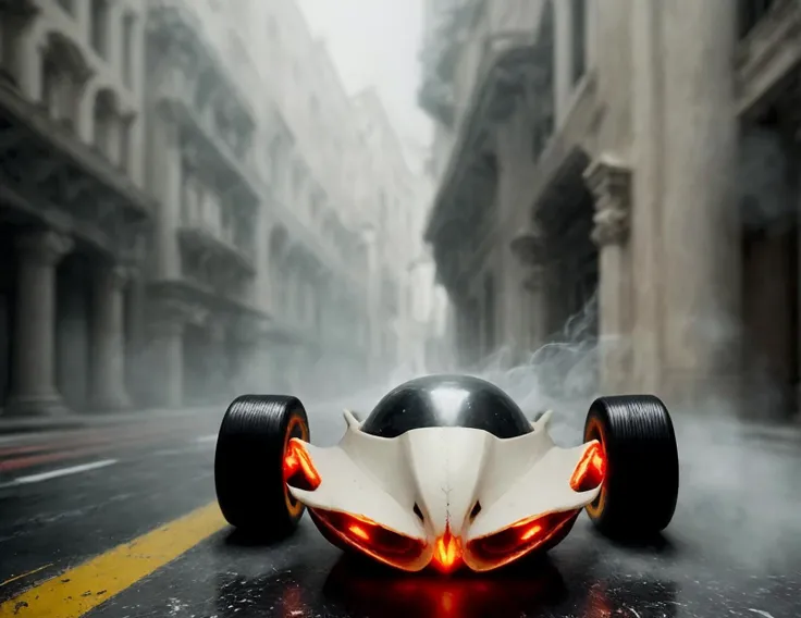 ((hieroglifs magic glow,ritual,occult,satan,((BAEL)))),action captured on gopro dramatic moody nostalgic grainy film by [alessio albi], (((tomato  [[[cyberpunk 2077 car sci-fi by  zaha hadid]]]))[[[ designed with pipes and glowing glifs neon parts futuristic sports car on the rainy stormy moody macau luxury street]]]), emotional thought-provoking extremely closeup slowmotion  composition,  airy dusty depth of field creamy bokeh, ((( [[epic red]] tomato on wheels))), BAEL, focus on background