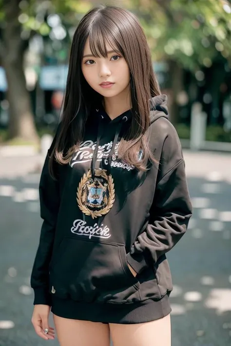 (skin blemish:1.2), (skindentation), black eye, 1woman, 25yo, (((woman))), solo, realistic, best quality, photorealistic, masterpiece, 8k, high res, solo, extremely detailed face, (professional lighting, bokeh), (light particles, lens flare, glowing particles:0.6), (dynamic pose:1.2), soft lighting, top angle view, fashionable and trendy atmosphere, japan, (street:1), tokyo, (city), river, ((nighttime)), sky, ((looking at the viewer:1)), (looking at the camera),(portrait:0.6), cowboy shot, gorgeous, walking, keep original facial proportion, wide shoulder, full body, (small breast), (long hair), brown hair, floating hair, lips, lipstick, seductive smile, floating hair, (smile), (open_mouth), teeth, eye ring, hoodie, hood, ma1 jacket, hood coat, mole, (mole under eye:1), <lora:SaitoA:0.8>