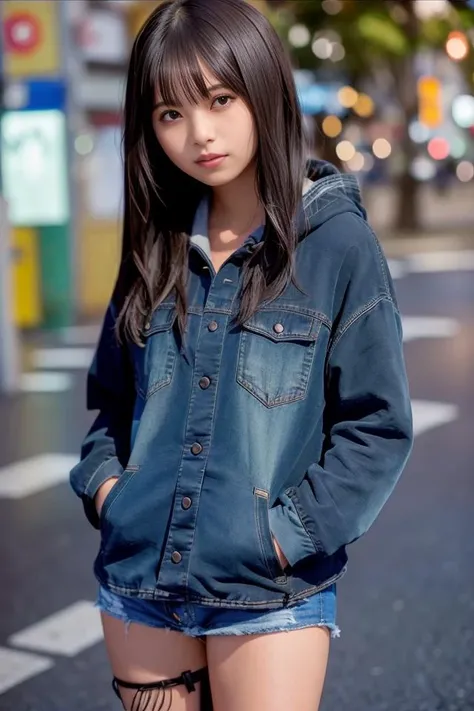 (skin blemish:1.2), (skindentation), black eye, 1woman, 25yo, (((woman))), solo, realistic,  best quality, photorealistic, masterpiece, 8k, high res, solo, extremely detailed face,  (professional lighting, bokeh), (light particles, lens flare, glowing particles:0.6), (dynamic pose:1.2), soft lighting, top angle view, fashionable and trendy atmosphere, japan, (street:1), tokyo, (city), river, ((nighttime)), sky,  ((looking at the viewer:1)), (looking at the camera),(portrait:0.6), cowboy shot, gorgeous, walking, keep original facial proportion, wide shoulder, full body,  (small breast),  (long hair), brown hair, floating hair, lips, lipstick, seductive smile, floating hair, (smile), (open_mouth), teeth, eye ring, hoodie, hood, ma1 jacket, hood coat,  mole, (mole under eye:1),    <lora:SaitoA:0.8>