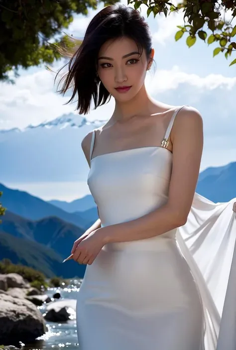 <lora:jingtian4:0.87:lbw=1,0,0,0,1,1,0,0,1,1,1,1,1,1,1,1,1>jingtian face,jingtian body,(good hands,perfect hands),
pose,supermodel,
In the Cook Mountains National Park in New Zealand, there is a beauty who is in the midst of nature. Her presence seems like a sparkling pearl in this picture, which harmoniously contrasts with her surroundings, creating a breathtakingly beautiful scene.
The Cook Mountains National Park is located in the famous Cook Mountains in South Island, New Zealand. It is well-known for its unique natural scenery and magnificent views. In this park, the beauty feels like she is in a natural oxygen bar, breathing the fresh air and feeling the essence of nature.Her face is exquisitely delicate, with eyebrows like distant mountains, eyes like morning stars, and lips as soft as rose petals. Her long hair floats gently in the breeze, like a wisp of smoke from the mountains. Her slender figure moves gracefully, like a sprite in the mountains, light and elegant.She is wearing a white long dress, with the hem fluttering lightly with each step, like a blooming lily. She walks on the green hillsides, with a babbling brook beneath her feet and the snow-capped mountains in the distance shining with a silvery-white light under the sun's rays.This picture is filled with an ethereal atmosphere, and the beauty's presence makes this scene even more poetic and picturesque, enchanting people into its charm,
(black hair:1.34),
(white dress:1.9),(white skin,),(pov:1.34)
smile,
(looking at viewer),
supermodel,
(depth of field:1.69),(long exposure:1.2),(dynamic motion:1.13),(Extreme Aestheticism:1.93),offical art,first person view,blurry background,(professional photograph:1.5),
(8k, RAW photo, best quality, masterpiece:1.2), (realistic, photo-realistic:1.85), (ultra-detailed:1.5), highres
<lora:epi_noiseoffset2:1>