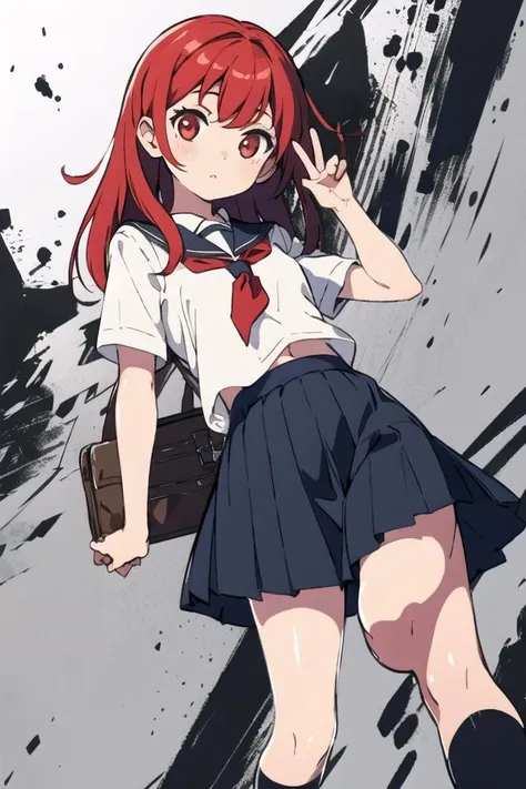 1girl, red hair, red eyes, school uniform, <lora:kantoku:0.8>