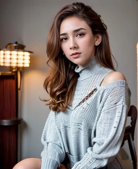 (((1 girl))), (8k, best quality, masterpiece:1.2),(upper body 1:2) (realistic, photorealistic, photo-realistic:1.37), ultra-detailed, beautiful detailed eyes, beautiful detailed nose, (((balanced eyes))), ((upper body 1:2)),((big breasts)), (((sweater))), natural skin texture, 24mm, 4k textures, soft cinematic light, adobe lightroom, photolab, hdr, intricate, elegant, highly detailed, sharp focus, ((((cinematic look)))), soothing tones, insane details, intricate details, hyperdetailed, low contrast, soft cinematic light, dim colors, exposure blend, hdr, faded, slate atmosphere, <lora:T_1:0.78>, (((toned body))), (((sweater))), (((high heel sweater)))