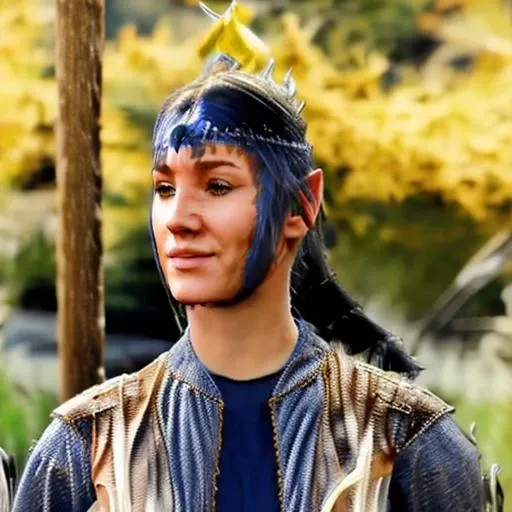 <lora:ShadowheartBG3-10:2> "Please provide an image of a animated woman wearing a denim jacket with her hair down, giving a subtle smile while looking at the camera. She should also be wearing a sports cap on her head."