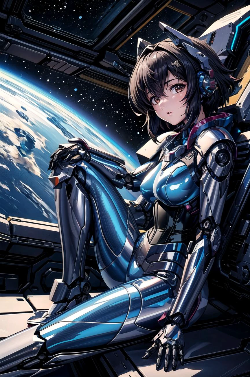(masterpiece, best quality, detailed), 1girl, solo, yuumura, looking at viewer,
<lora:mecha_offset:1>, mecha musume,mechanical parts, robot joints,single mechanical arm, headgear, mecha corset, full armor, cockpit, spacecraft, science fiction, space, sitting, from side, parted lips