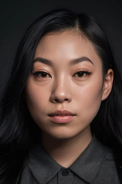 DEN_awkwafina,
(headshot:1.2) portrait on a (plain grey background:1.2), (headshot:1.2), (face focus:1.1), windswept chaotic hair, soft lighting, low contrast, low saturation,
bokeh, f1.4, 40mm, photorealistic, raw, 8k, textured skin, skin pores, intricate details  <lora:epi_noiseoffset2:1>, epiCRealism