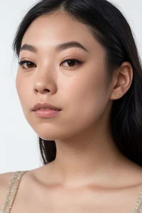 DEN_awkwafina,
(headshot:1.1) portrait on a bright white background, (headshot:1.2), face focus, intricate (beautiful eyes:1.2), (wide open eyes:1.1), Big eyes, clean photo, side lighting, low contrast, low saturation,
bokeh, f1.4, 40mm, photorealistic, raw, 8k, textured skin, skin pores, intricate details <lora:epi_noiseoffset2:1>, epiCRealism