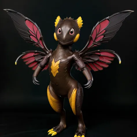 no humans,pokemon (creature),solo,black background,simple background,wings,full body,claws,outline,closed mouth,colored sclera,smile,animal focus,standing, <lora:babie_dragon:0.5>