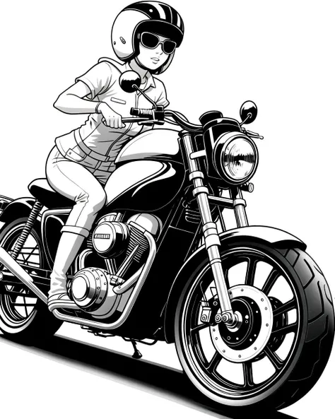 coloring page, b&w, line art, motorcycle