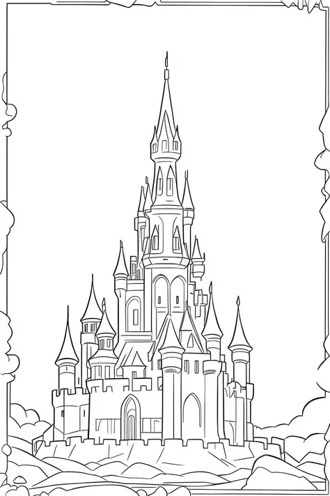 b&w, coloring page, line art, castle