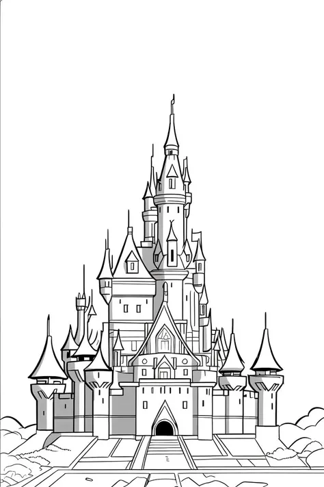 b&w, coloring page, line art, castle
