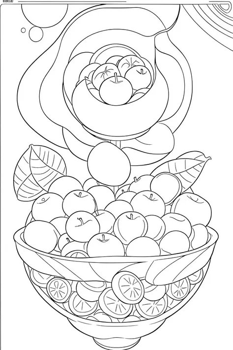 b&w, coloring page, line art, bowl of fruit
