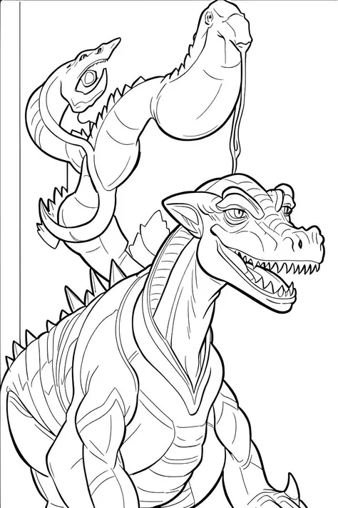 b&w, coloring page, line art, dinosaur