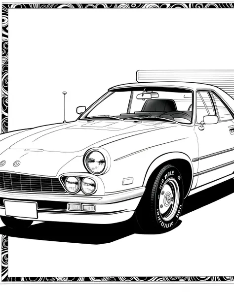 coloring page, b&w, line art, car
