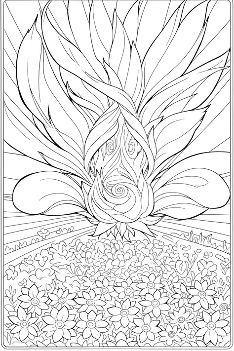 b&w, coloring page, line art, A field of flowers