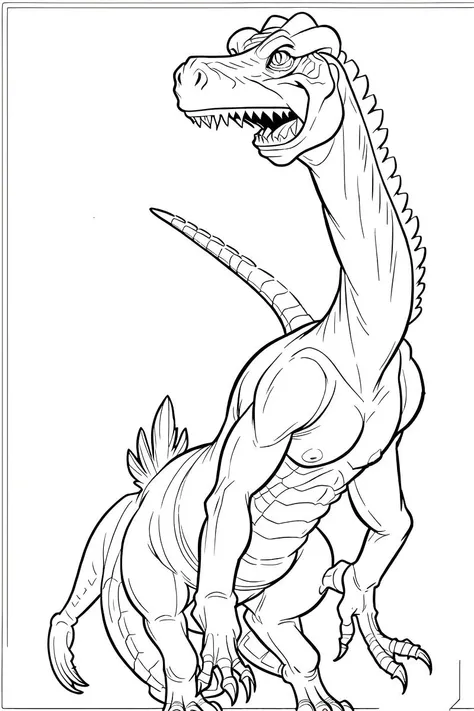 black and white outline art for kids dinosaur coloring book page, coloring pages for kids all white, styled , White background, fully body, styled de desenho, (((((White background))))), use only contour, styled desenho animado , line art, clean line arts coloring book, White background