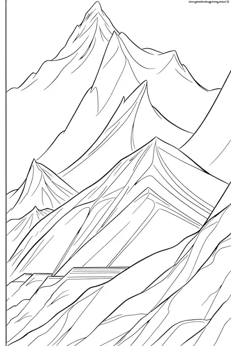 b&w, coloring page, line art, a mountain range