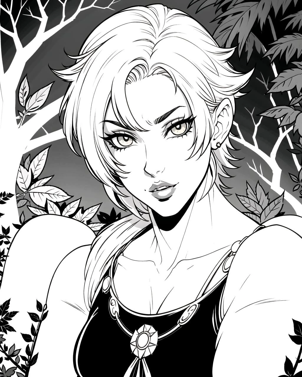 ((masterpiece), best quality, high quality, professional quality, highly detailed, highres, perfect lighting, natural lighting), Ranger, Ace, Tall, Muscular, Square Face, Dark Skin, Platinum Blonde Hair, hazel Eyes, Short Nose, Thick Lips, Round Chin, Verdi, Short, Spiky, An ancient, mystical ruin, hidden deep in a dense, overgrown jungle