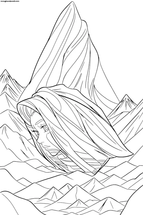 b&w, coloring page, line art, a mountain range
