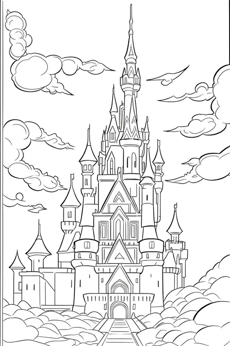 b&w, coloring page, line art, castle