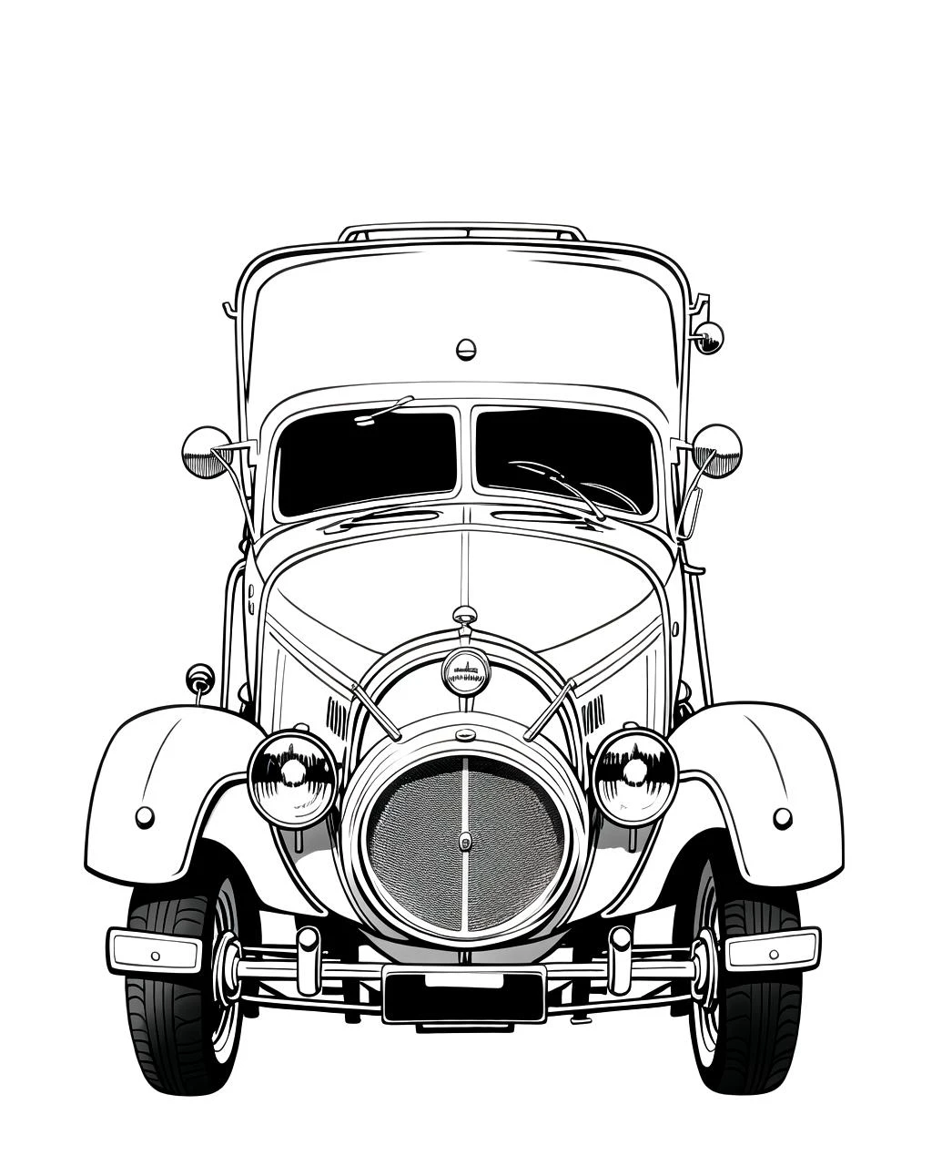coloring page, b&w, line art, car