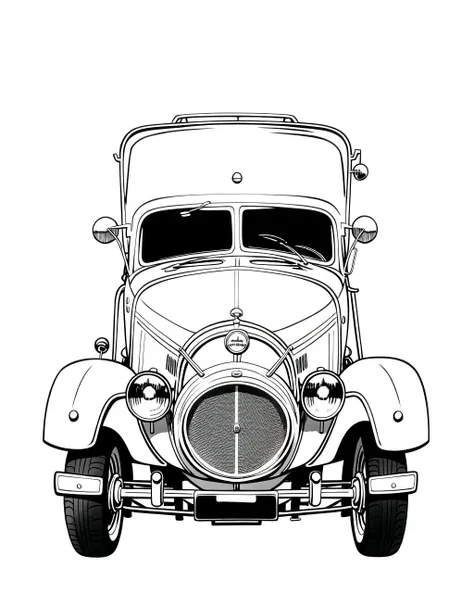 coloring page, b&w, line art, car