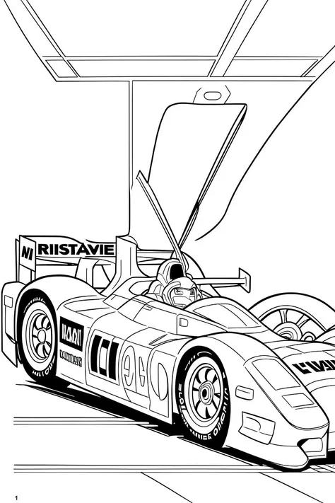b&w, coloring page, line art, race car