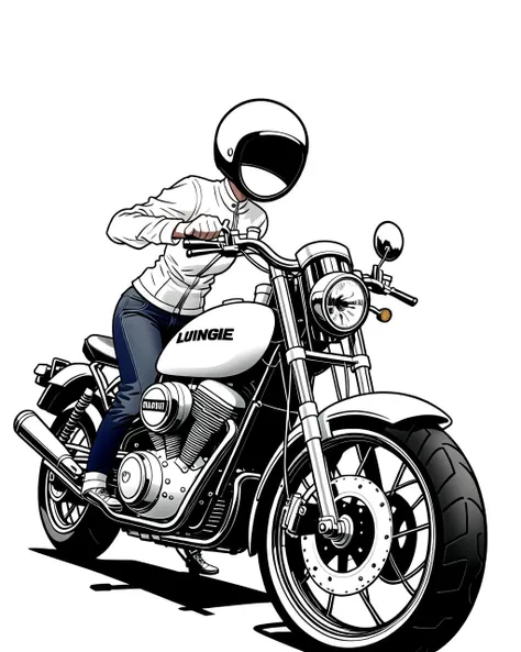 coloring page, b&w, line art, motorcycle