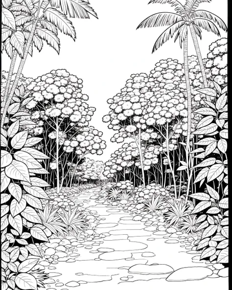 coloring page, b&w, line art, jungle