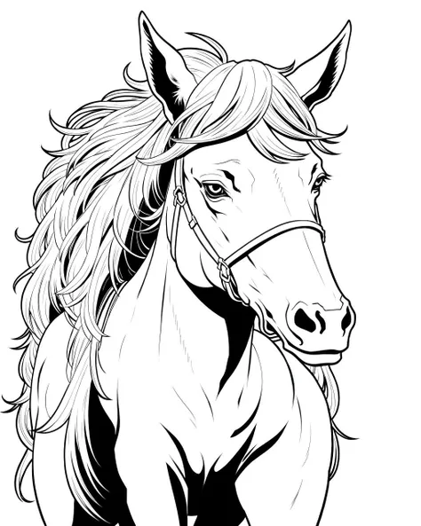 coloring page, b&w, line art, horse