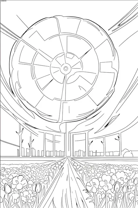 b&w, coloring page, line art, A field of flowers