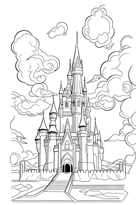 b&w, coloring page, line art, castle