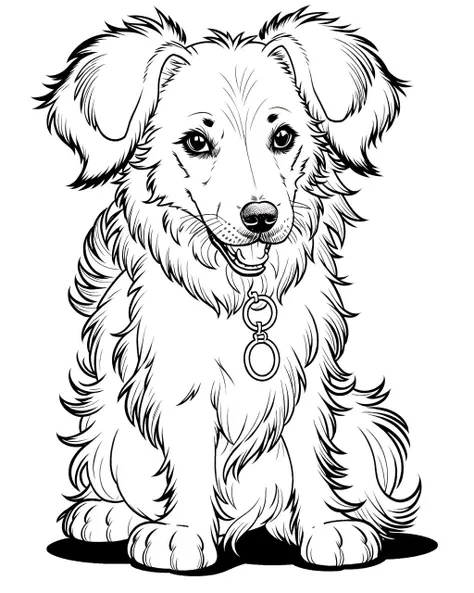 coloring page, b&w, line art, dog