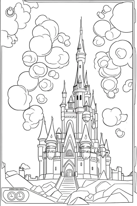 b&w, coloring page, line art, castle