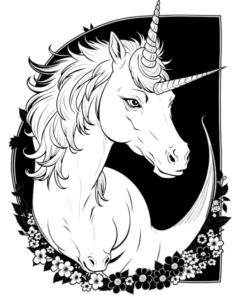 coloring page, b&w, line art, unicorn