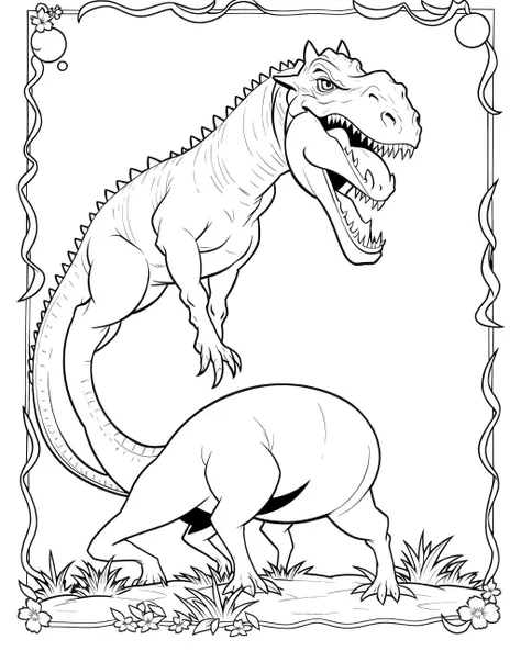 coloring page, b&w, line art, dinosaur