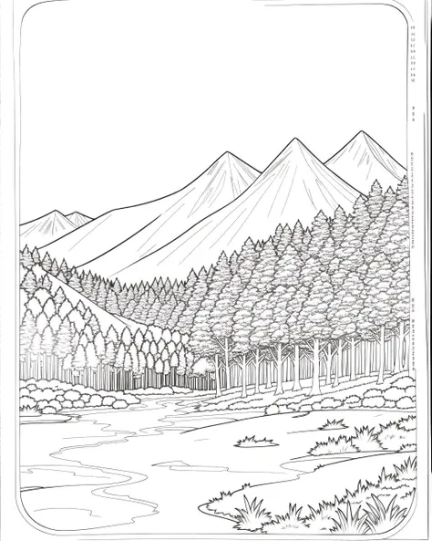 coloring page, b&w, line art, mountain range